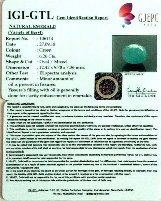 6.26/CT Natural Zambian Panna Stone With Govt. Lab Certificate  (3441) 