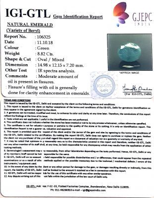 9.80 Ratti Natural ZAMBIAN Panna Stone With Govt. Lab Certificate  (3441)