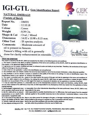  Natural ZAMBIAN   Panna Stone With Govt. Lab Certificate  (2331) - 8.39 CT.