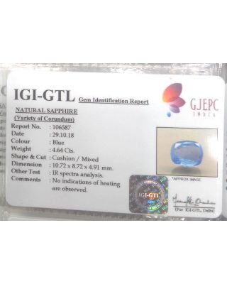 4.64/Carat Natural Blue Sapphire with Govt Lab Certificate-BLUSA9A