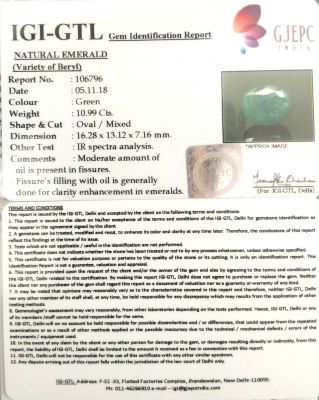 12.21 Ratti Natural ZAMBIANPanna Stone With Govt. Lab Certificate  (3441)
