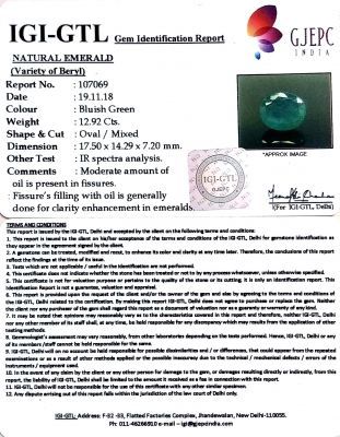14.36 Ratti Natural ZAMBIAN Panna Stone With Govt. Lab Certificate  (3441)