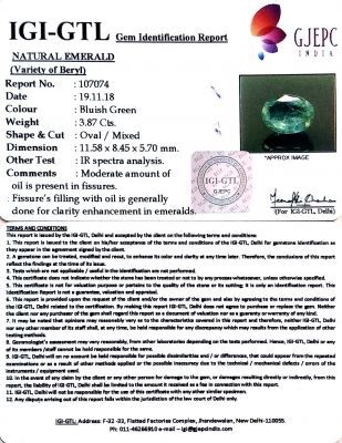 4.30 Ratti Natural ZAMBIAN  Panna Stone with Govt. Lab Certificate (3441)