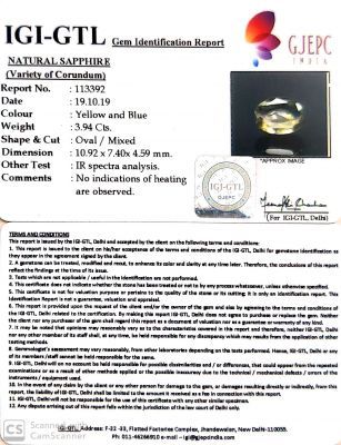 3.94 Carat Natural Pitambari Sapphire with Govt Lab Certificate-(45510)