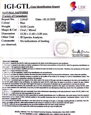 11.15 Ratti Natural Blue Sapphire with Govt Lab Certificate-(2331)