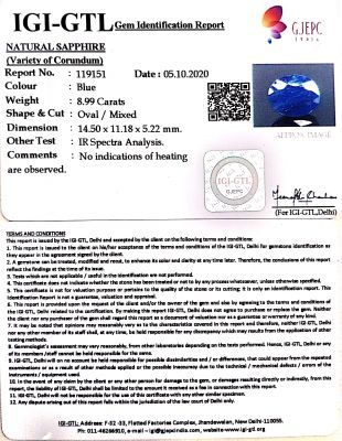 9.97 Ratti Natural Blue Sapphire with Govt Lab Certificate-(2331)
