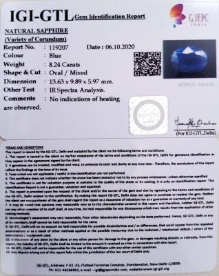 9.14 Ratti Natural Blue Sapphire with Govt Lab Certificate-(2331)
