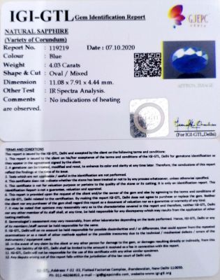 4.47 Ratti Natural Blue Sapphire with Govt Lab Certificate-(2331)