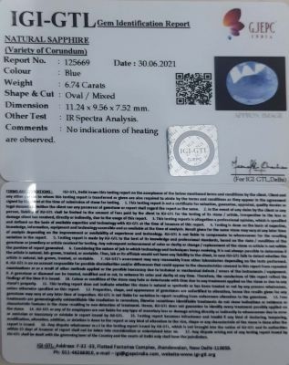 7.48 Ratti Natural Blue Sapphire With Govt Lab Certified-(6771)