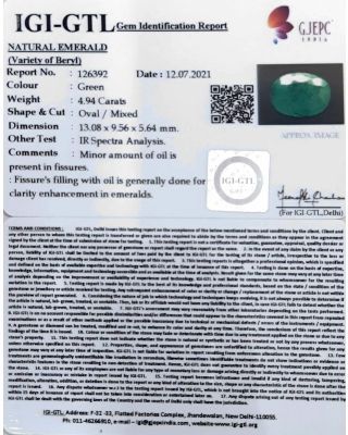 4.94/CT Natural Panna Stone with Govt. Lab Certified (6771)             