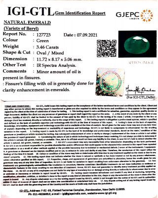 3.46/CT Natural Panna Stone with Govt. Lab Certified (6771)             