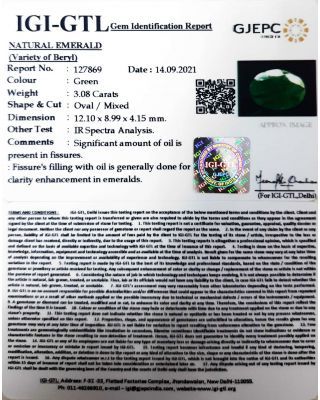 3.08/CT Natural Panna Stone with Govt. Lab Certified-(4551)             