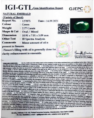 2.77/CT Natural Panna Stone with Govt. Lab Certified (6771)             