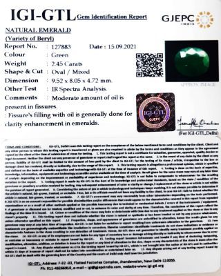 2.45/CT Natural Panna Stone with Govt. Lab Certified (6771)             