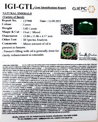 5.85/CT Natural Panna Stone with Govt. Lab Certified (6771)             