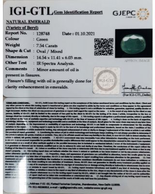7.54/CT Natural Panna Stone with Govt. Lab Certified (3441)            