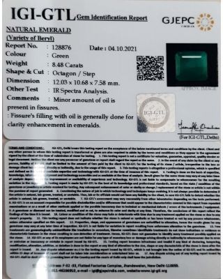 8.48/CT Natural Panna Stone with Govt. Lab Certified-(1221)      