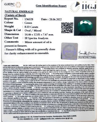 8.53/CT Natural Panna Stone with Govt. Lab Certified-(1221)      