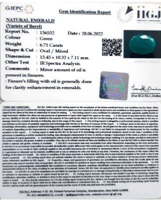 6.71/CT Natural Panna Stone with Govt. Lab Certified-3441            