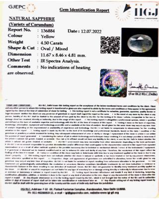 4.50/CT Natural Ceylonese Pukhraj with Govt Lab Certificate-6771    