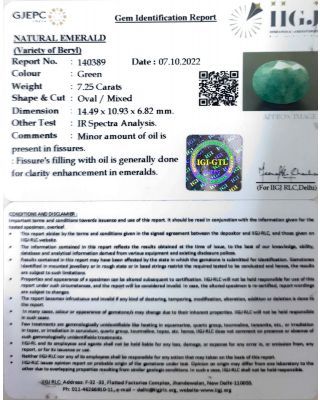 7.25/CT Natural Panna Stone with Govt. Lab Certified-(1221)           
