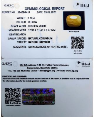 9.10/CT Natural Yellow Sapphire with Govt Lab Certificate-(1221)   