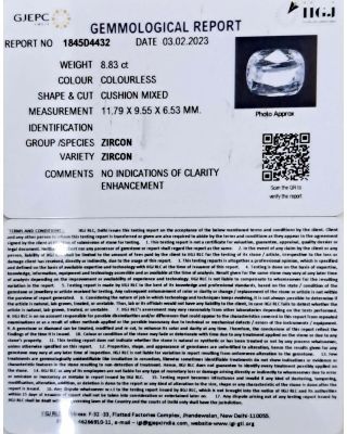8.83/CT Natural Zircon with Govt. Lab certificate-(3441)      