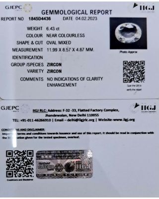6.43/CT Natural Zircon with Govt. Lab certificate-(3441)   