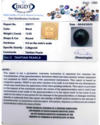 13.05/CT Natural Tahitian Pearl With Lab Certificate-(1332)            