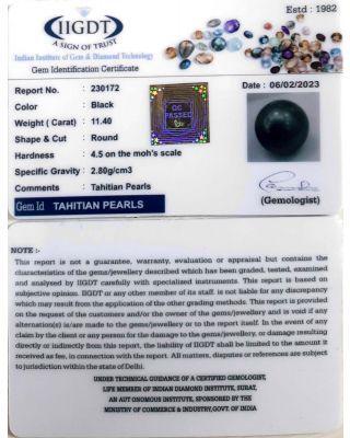 11.40/CT Natural Tahitian Pearl With Lab Certificate-(1332)            