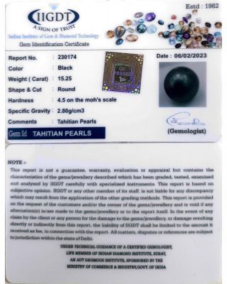15.25/CT Natural Tahitian Pearl With Lab Certificate-(1332)      