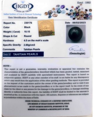 10.15/CT Natural Tahitian Pearl With Lab Certificate-(1332)     
