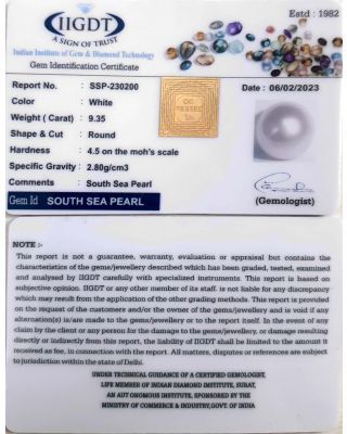 9.35/CT Natural South Sea Pearl With Lab Certificate-(1332)            