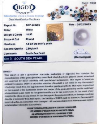 10.95/CT Natural South Sea Pearl With Lab Certificate-(1332)            