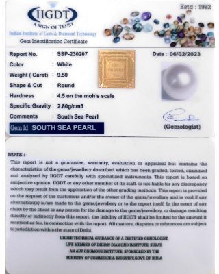 9.50/CT Natural South Sea Pearl With Lab Certificate-(1332)          