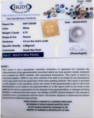 8.75/CT Natural South Sea Pearl With Lab Certificate-(1332)          