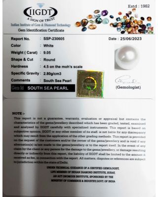 9.05/CT Natural South Sea Pearl With Lab Certificate-(1332)       