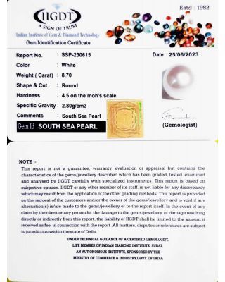 8.70/CT Natural South Sea Pearl With Lab Certificate-(1332)       