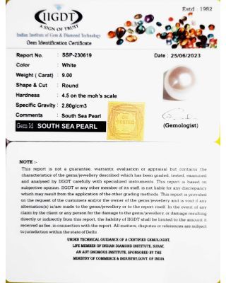 9.00/CT Natural South Sea Pearl With Lab Certificate-(1332)       