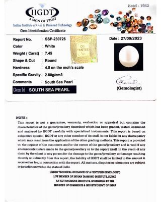 7.45/CT Natural South Sea Pearl with Lab Certificate-(1332)     
