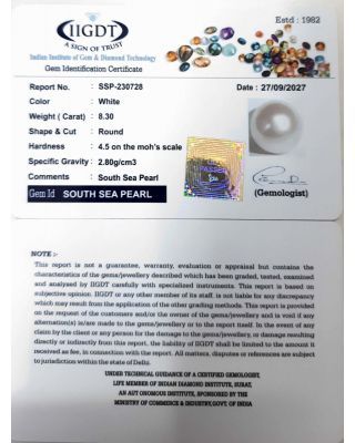 8.30/CT Natural South Sea Pearl with Lab Certificate-(1332)     