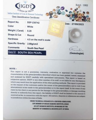 8.20/CT Natural South Sea Pearl with Lab Certificate-(1332)        