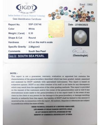 6.30/CT Natural South Sea Pearl with Lab Certificate-(1332)        