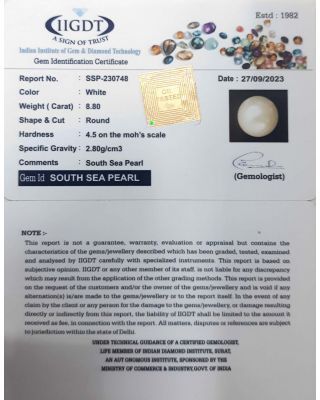 8.80/CT Natural South Sea Pearl with Lab Certificate-(1332)        