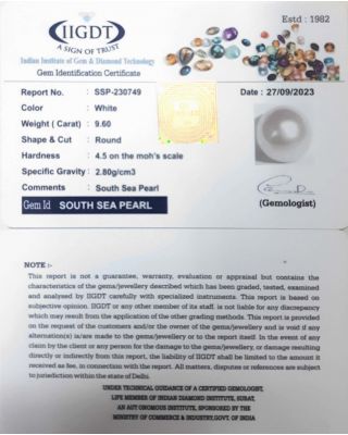 9.60/CT Natural South Sea Pearl with Lab Certificate-(1332)        