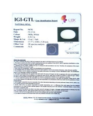 4.26/CT Natural Opal with Govt. Lab Certificate (610)       
