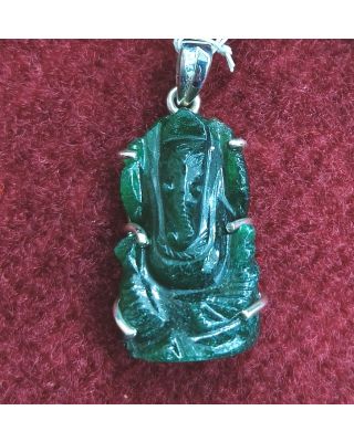 Silver Pendant of Natural Indian Jade Stone-1200      