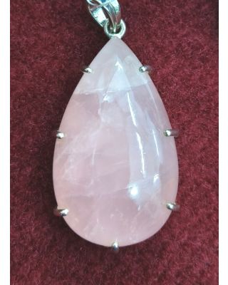 Silver Pendant of Natural Rose Quartz Stone-1800     