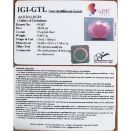 Igi gtl hot sale certified ruby